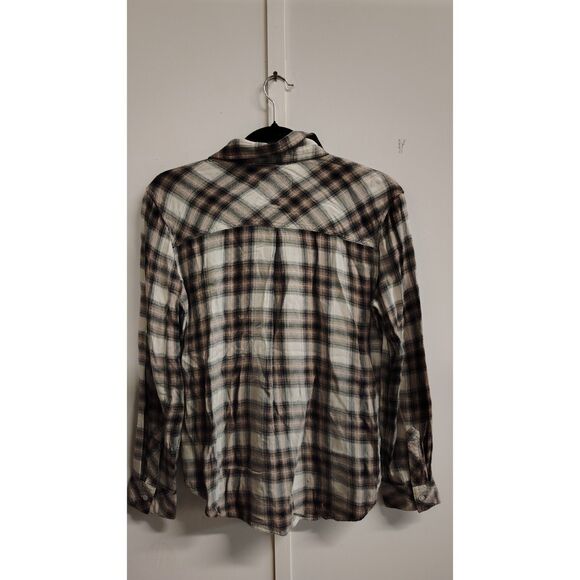 Rails Women's Small Tan, Black, & White Flannel Plaid Button UP LongSleeve Shirt - Picture 2 of 6